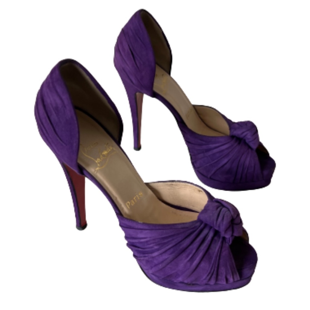 Christian Louboutin Purple Alta Nodo Knot Suede D’Orsay 140mm Heels